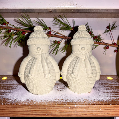 Concrete Snowman Figurine, Knit Sweater Winter Decor, DIY Paint Blank, Tiered Tray Christmas Snowmen Set