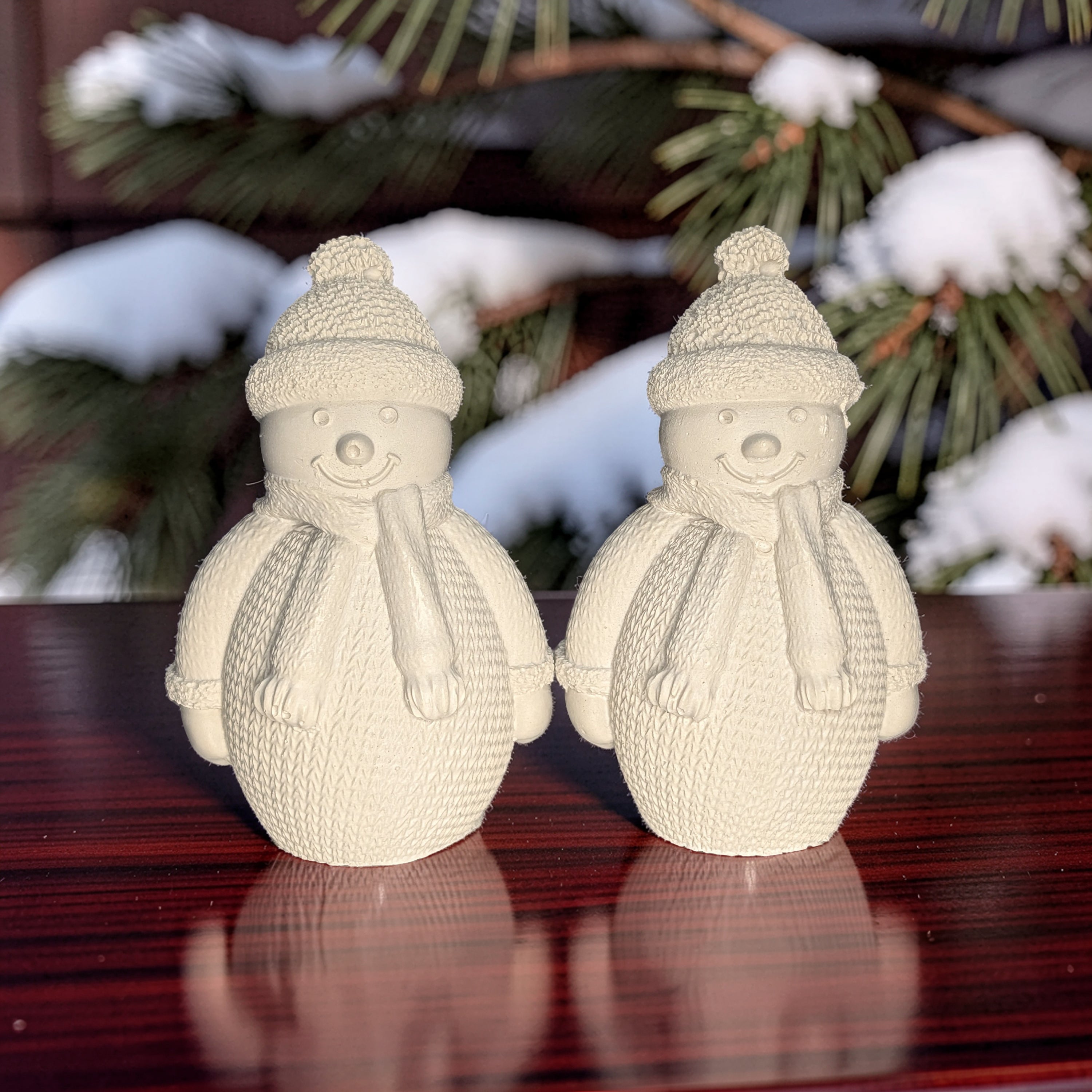 Concrete Snowman Figurine, Knit Sweater Winter Decor, DIY Paint Blank, Tiered Tray Christmas Snowmen Set