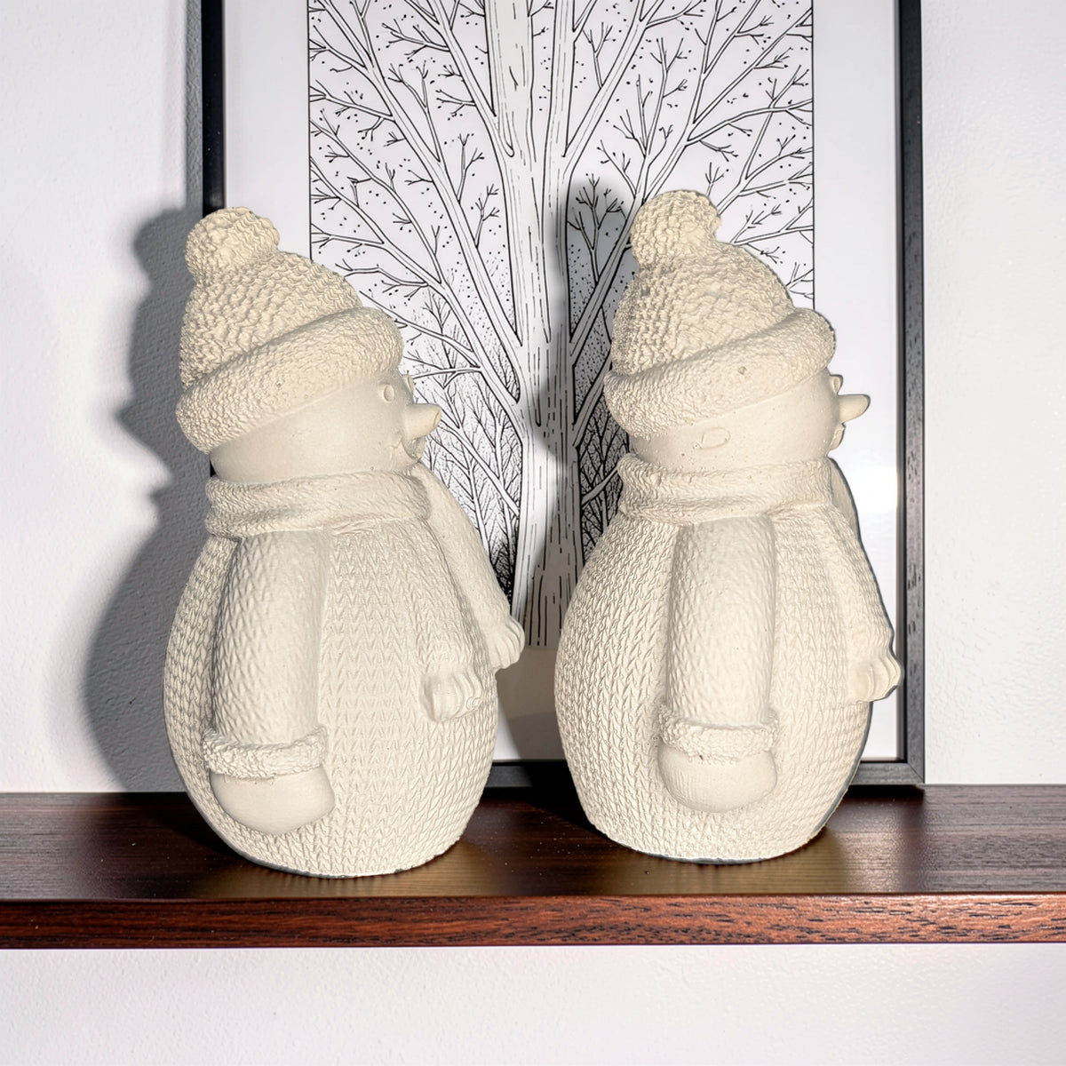 Concrete Snowman Figurine, Knit Sweater Winter Decor, DIY Paint Blank, Tiered Tray Christmas Snowmen Set