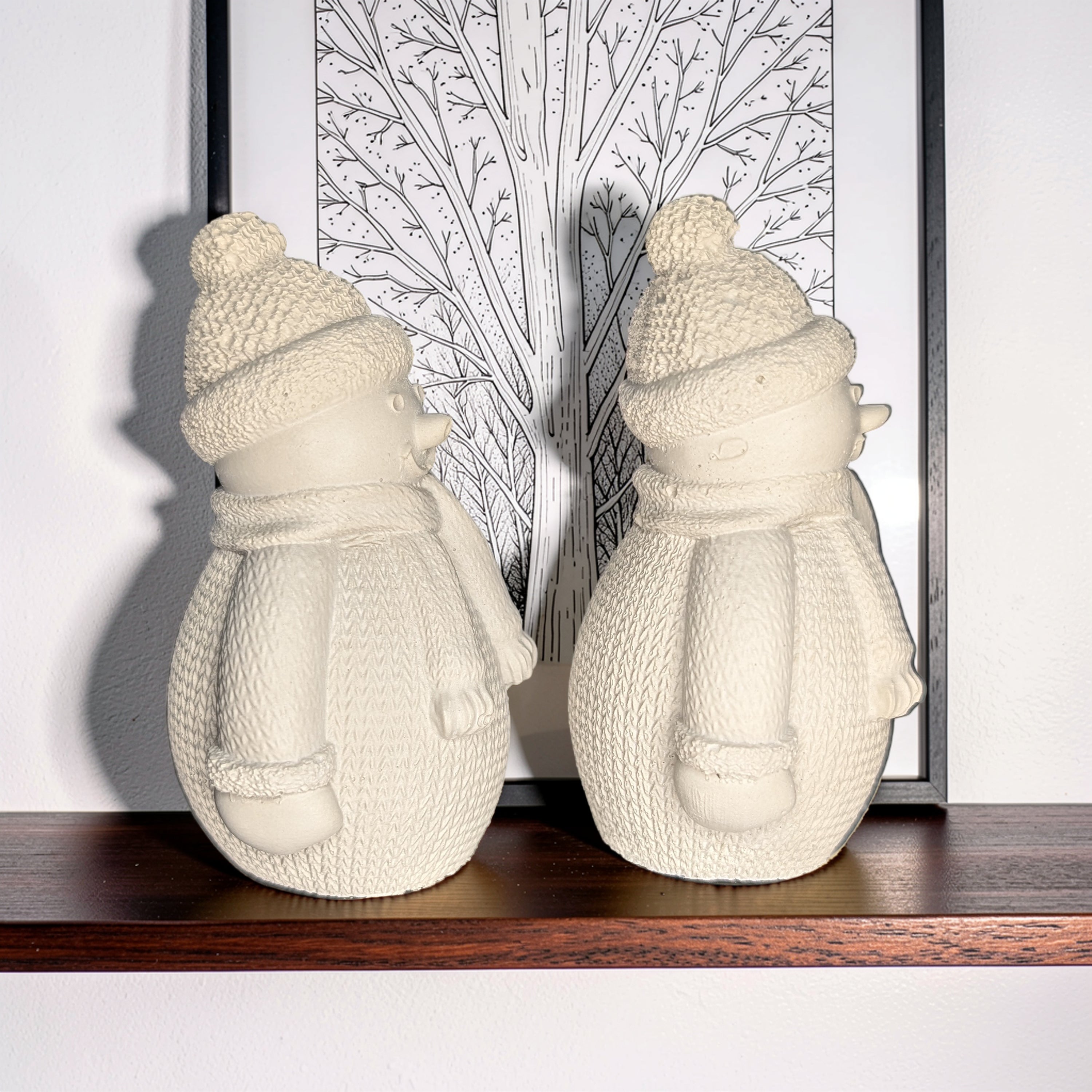 Concrete Snowman Figurine, Knit Sweater Winter Decor, DIY Paint Blank, Tiered Tray Christmas Snowmen Set