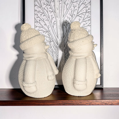 Concrete Snowman Figurine, Knit Sweater Winter Decor, DIY Paint Blank, Tiered Tray Christmas Snowmen Set