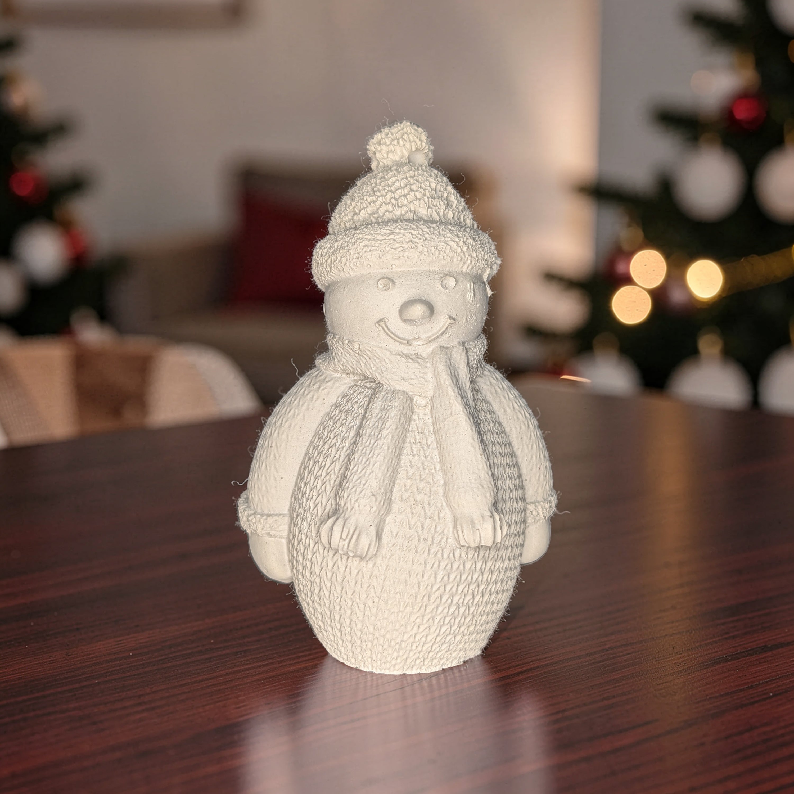 Concrete Snowman Figurine, Knit Sweater Winter Decor, DIY Paint Blank, Tiered Tray Christmas Snowmen Set