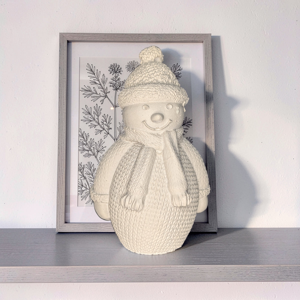 Concrete Snowman Figurine, Knit Sweater Winter Decor, DIY Paint Blank, Tiered Tray Christmas Snowmen Set