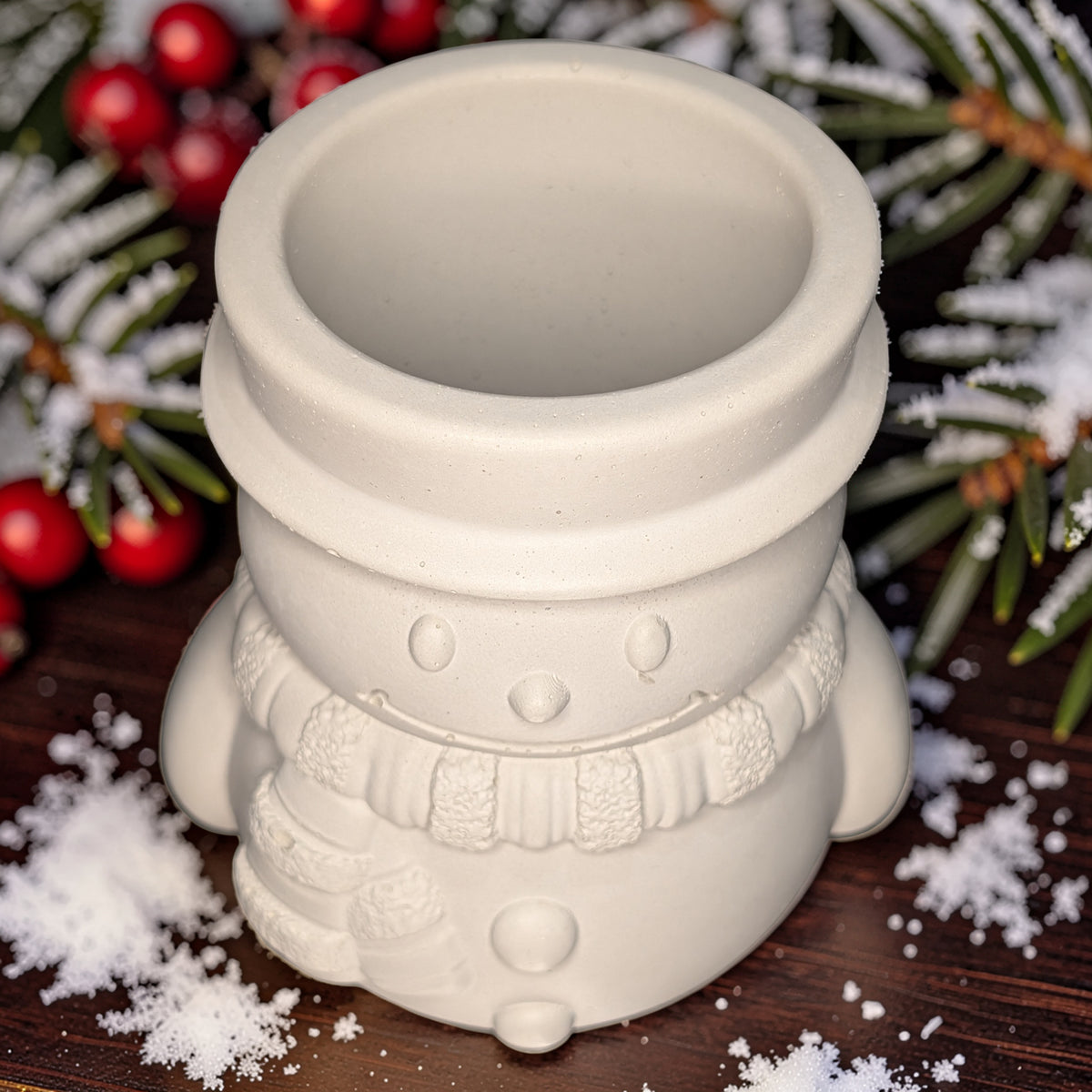 Concrete Snowman Candle Jar, 7oz Christmas Cement Candle Vessel, Winter Planter Pot, Holiday Desk Organizer, Cute Festive Catchall, Seasonal Decor