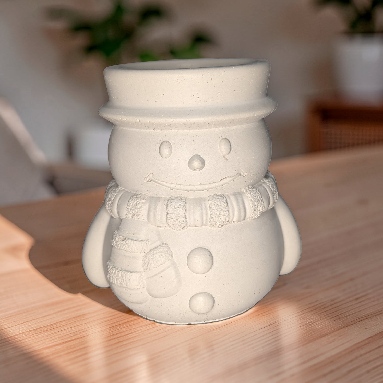 Concrete Snowman Candle Jar, 7oz Christmas Cement Candle Vessel, Winter Planter Pot, Holiday Desk Organizer, Cute Festive Catchall, Seasonal Decor