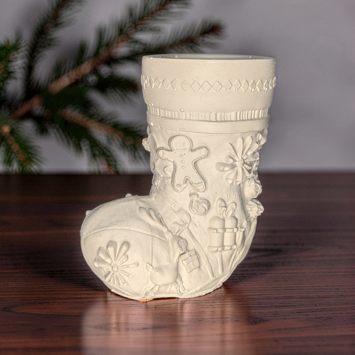 Concrete Christmas Stocking Jar, Paint Your Own Holiday Decor, Cement Candle Vessel, Christmas Planter, Santa Boot Desk Organizer, DIY Craft Gift