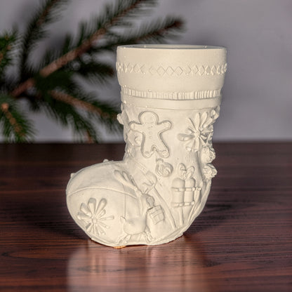 Concrete Christmas Stocking Jar, Paint Your Own Holiday Decor, Cement Candle Vessel, Christmas Planter, Santa Boot Desk Organizer, DIY Craft Gift