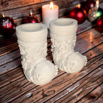 Concrete Christmas Stocking Jar, Paint Your Own Holiday Decor, Cement Candle Vessel, Christmas Planter, Santa Boot Desk Organizer, DIY Craft Gift
