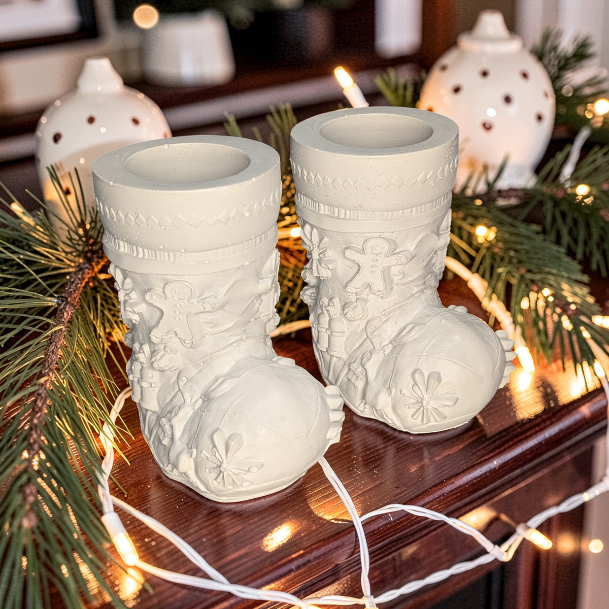 Concrete Christmas Stocking Jar, Paint Your Own Holiday Decor, Cement Candle Vessel, Christmas Planter, Santa Boot Desk Organizer, DIY Craft Gift