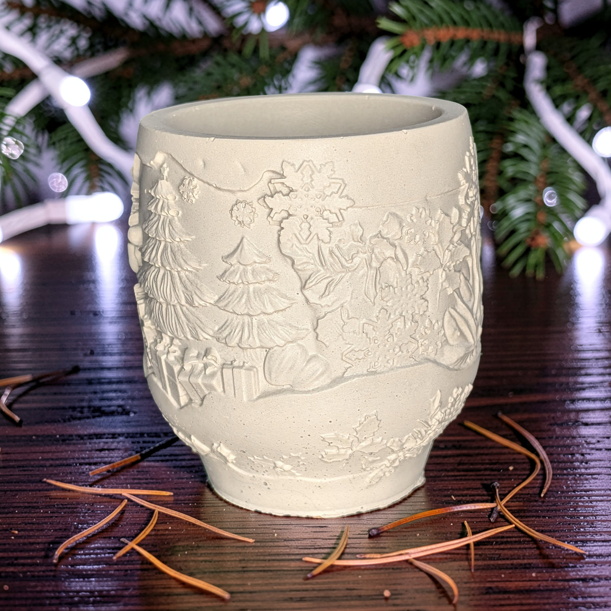 Handmade Concrete Winter Jar | Christmas Candle Vessel, DIY Paintable Planter &amp; Holiday Storage Jar | Set of 1 or 2
