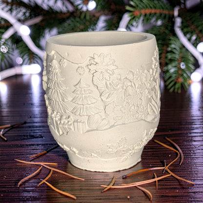 Handmade Concrete Winter Jar | Christmas Candle Vessel, DIY Paintable Planter &amp; Holiday Storage Jar | Set of 1 or 2