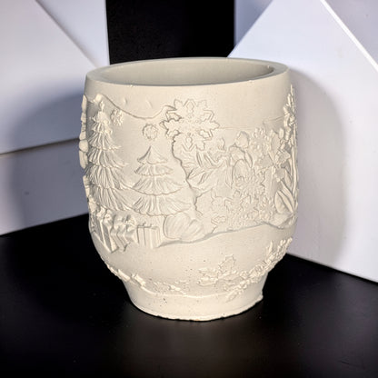 Handmade Concrete Winter Jar | Christmas Candle Vessel, DIY Paintable Planter &amp; Holiday Storage Jar | Set of 1 or 2