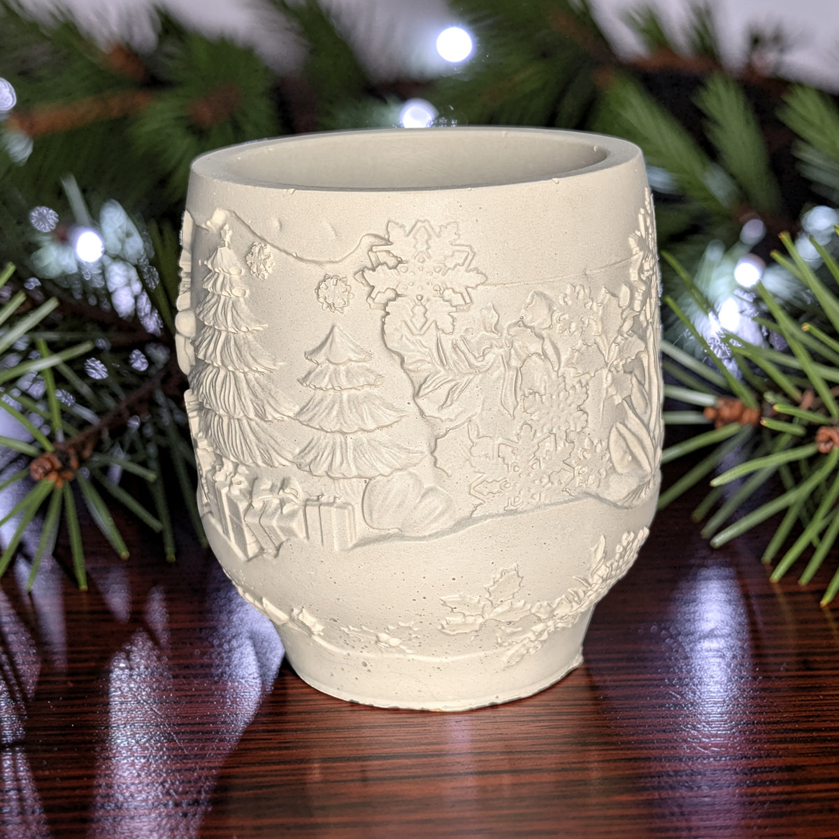 Handmade Concrete Winter Jar | Christmas Candle Vessel, DIY Paintable Planter &amp; Holiday Storage Jar | Set of 1 or 2
