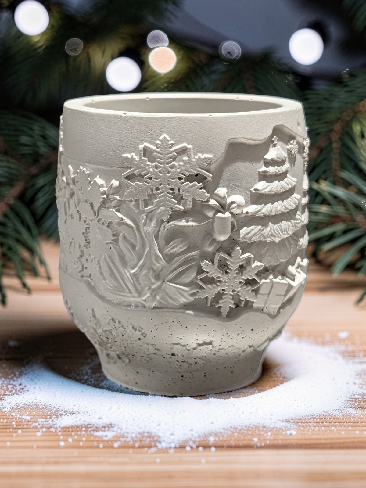 Handmade Concrete Winter Jar | Christmas Candle Vessel, DIY Paintable Planter &amp; Holiday Storage Jar | Set of 1 or 2