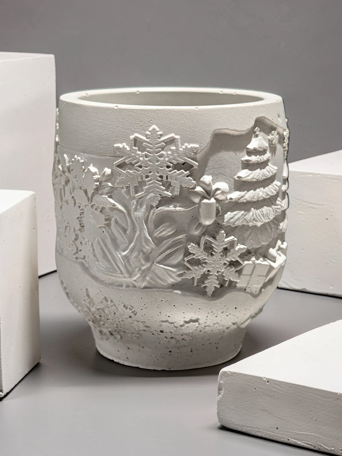 Handmade Concrete Winter Jar | Christmas Candle Vessel, DIY Paintable Planter &amp; Holiday Storage Jar | Set of 1 or 2