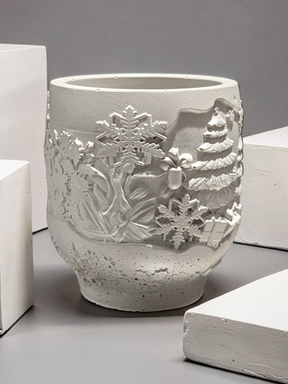 Handmade Concrete Winter Jar | Christmas Candle Vessel, DIY Paintable Planter &amp; Holiday Storage Jar | Set of 1 or 2