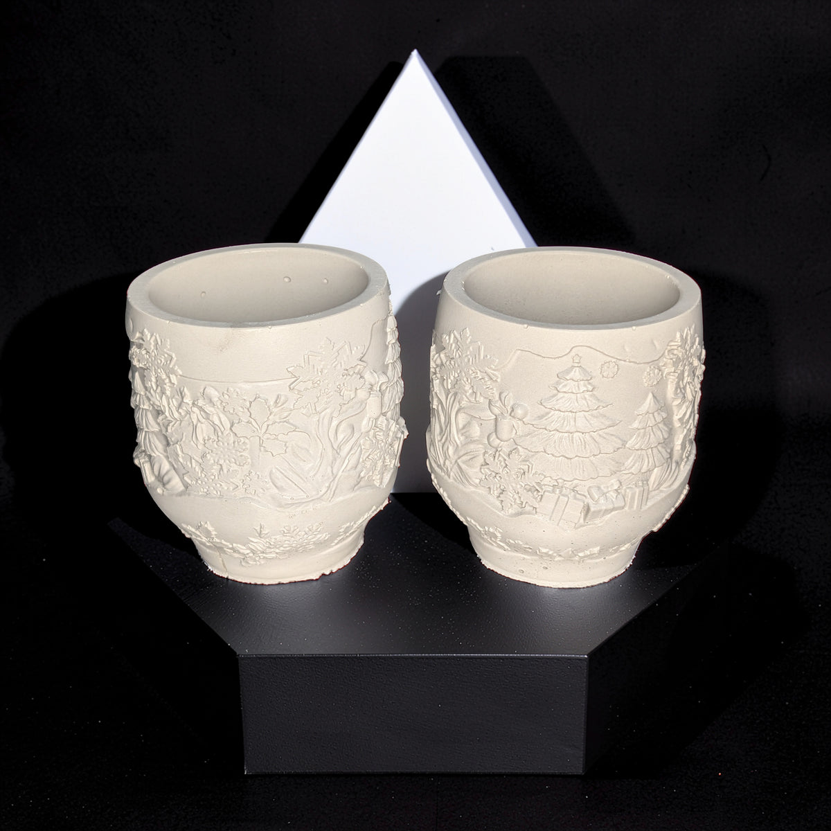 Handmade Concrete Winter Jar | Christmas Candle Vessel, DIY Paintable Planter &amp; Holiday Storage Jar | Set of 1 or 2