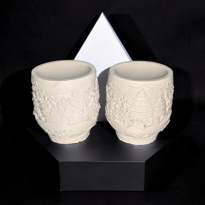 Handmade Concrete Winter Jar | Christmas Candle Vessel, DIY Paintable Planter &amp; Holiday Storage Jar | Set of 1 or 2
