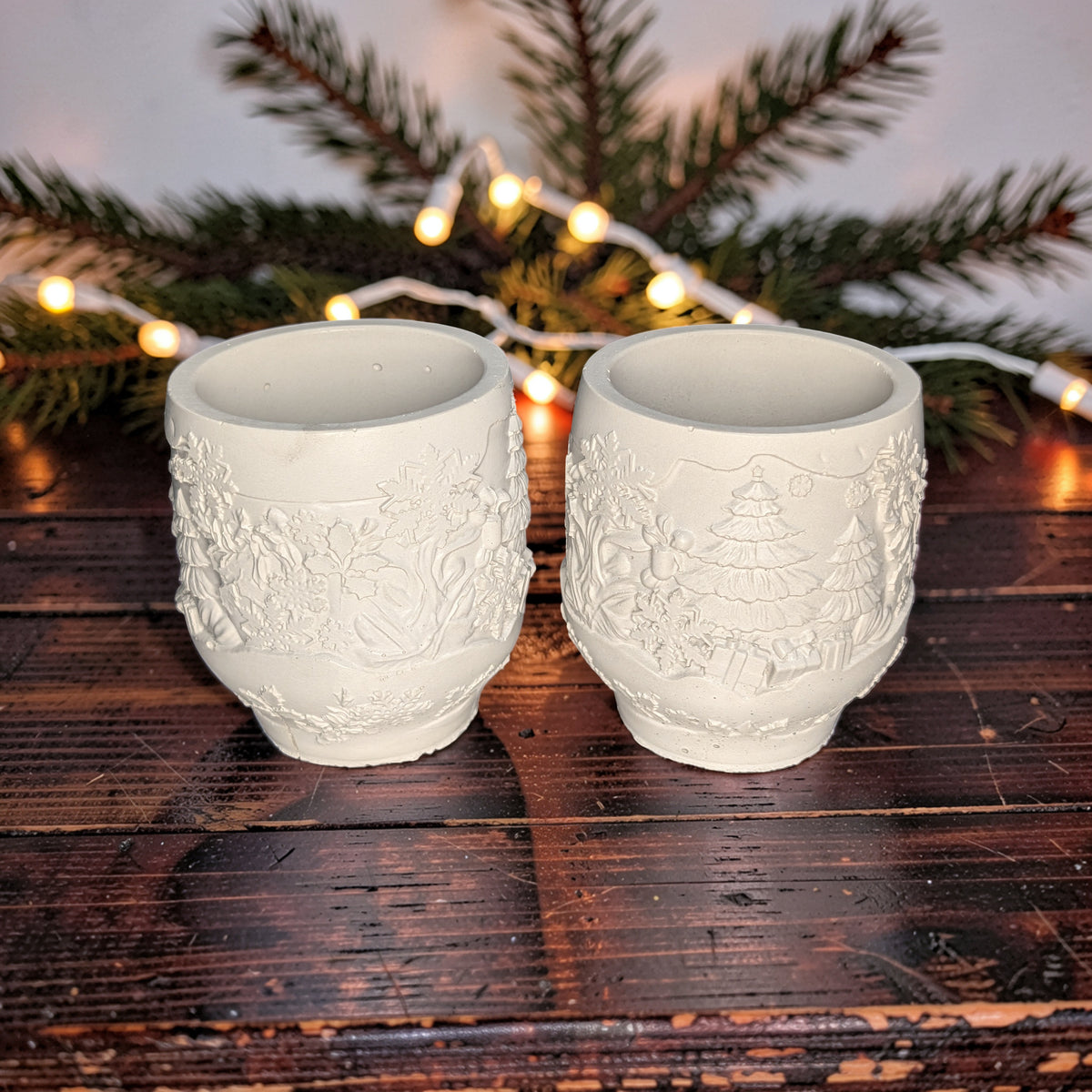Handmade Concrete Winter Jar | Christmas Candle Vessel, DIY Paintable Planter &amp; Holiday Storage Jar | Set of 1 or 2