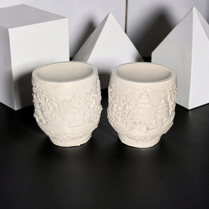 Handmade Concrete Winter Jar | Christmas Candle Vessel, DIY Paintable Planter &amp; Holiday Storage Jar | Set of 1 or 2