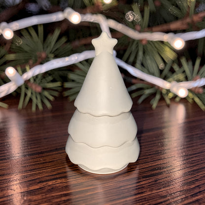 Handmade Concrete Christmas Tree Jar with Star Lid | 3oz Holiday Candle Vessel, Festive Trinket Dish &amp; Modern Winter Decor
