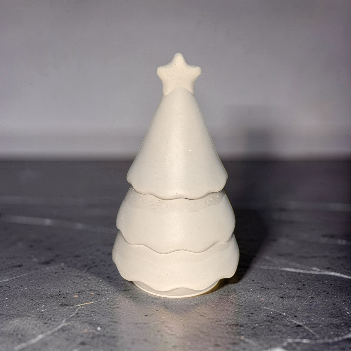 Handmade Concrete Christmas Tree Jar with Star Lid | 3oz Holiday Candle Vessel, Festive Trinket Dish &amp; Modern Winter Decor