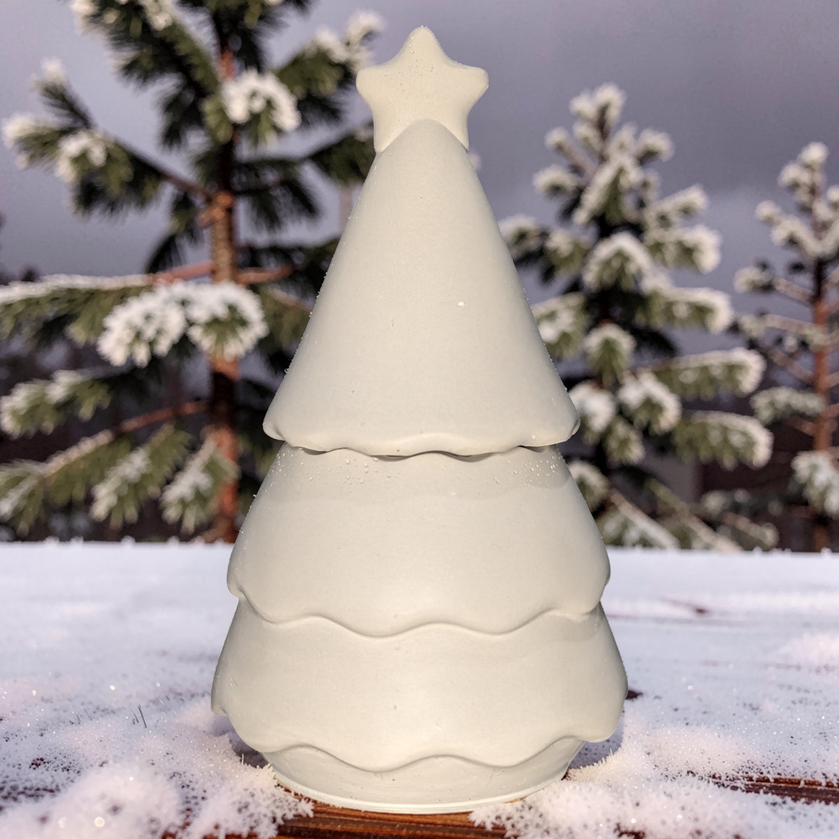 Handmade Concrete Christmas Tree Jar with Star Lid | 3oz Holiday Candle Vessel, Festive Trinket Dish &amp; Modern Winter Decor