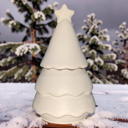 Handmade Concrete Christmas Tree Jar with Star Lid | 3oz Holiday Candle Vessel, Festive Trinket Dish &amp; Modern Winter Decor