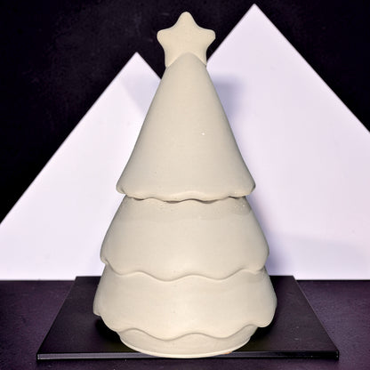 Handmade Concrete Christmas Tree Jar with Star Lid | 3oz Holiday Candle Vessel, Festive Trinket Dish &amp; Modern Winter Decor