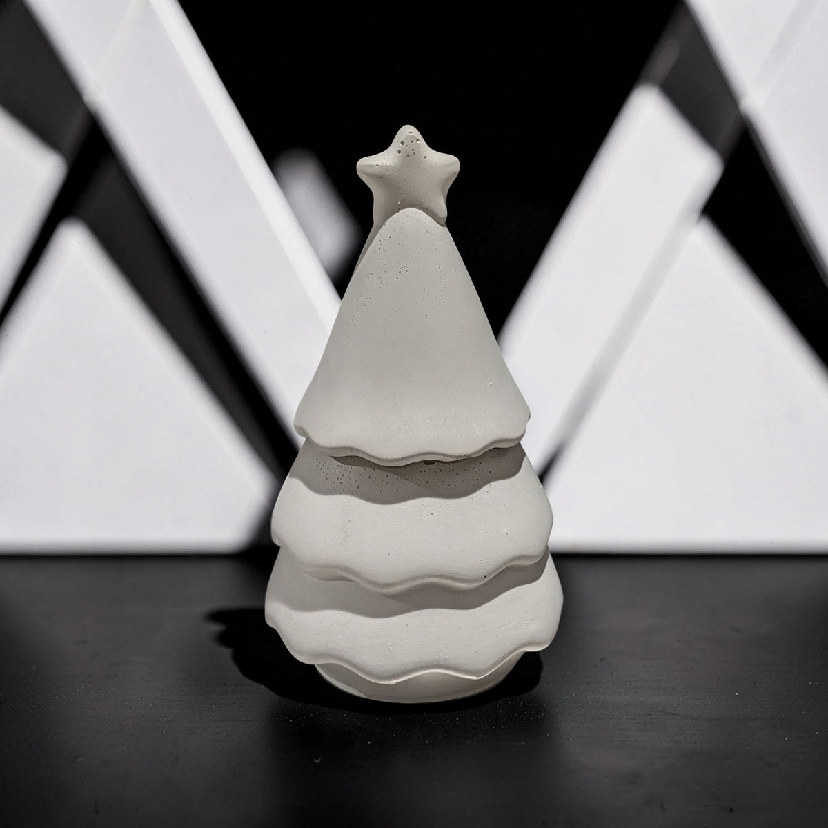 Handmade Concrete Christmas Tree Jar with Star Lid | 3oz Holiday Candle Vessel, Festive Trinket Dish &amp; Modern Winter Decor