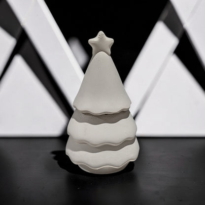 Handmade Concrete Christmas Tree Jar with Star Lid | 3oz Holiday Candle Vessel, Festive Trinket Dish &amp; Modern Winter Decor