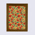 greeting card with pomegranates and poppies on an orange background