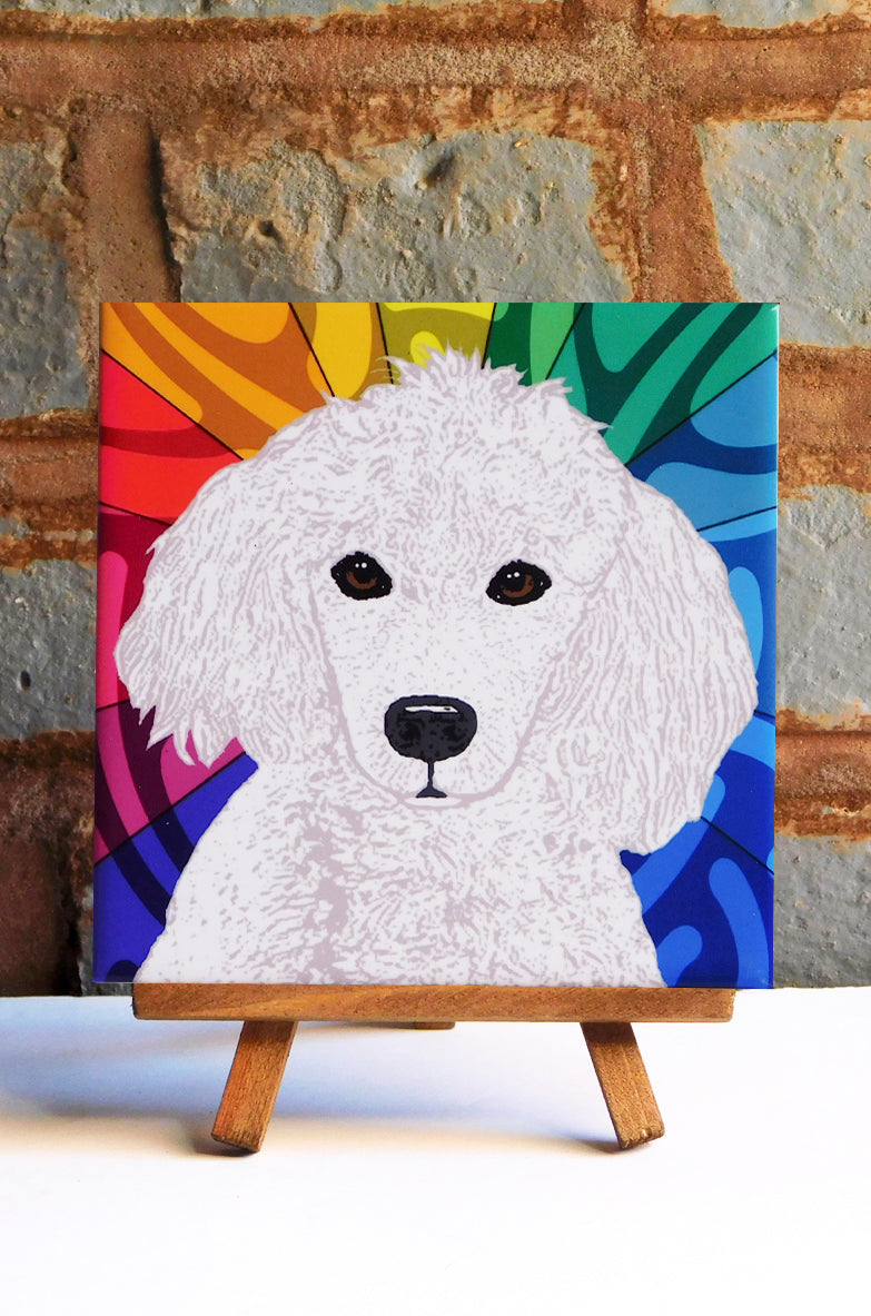Poodle White Ceramic Art Tile