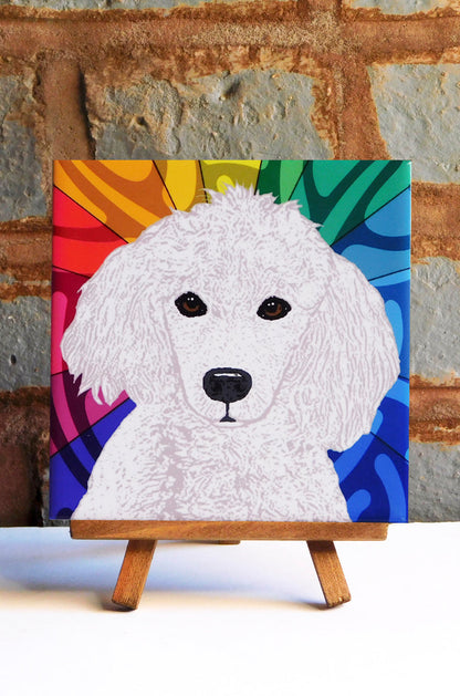 Poodle White Ceramic Art Tile