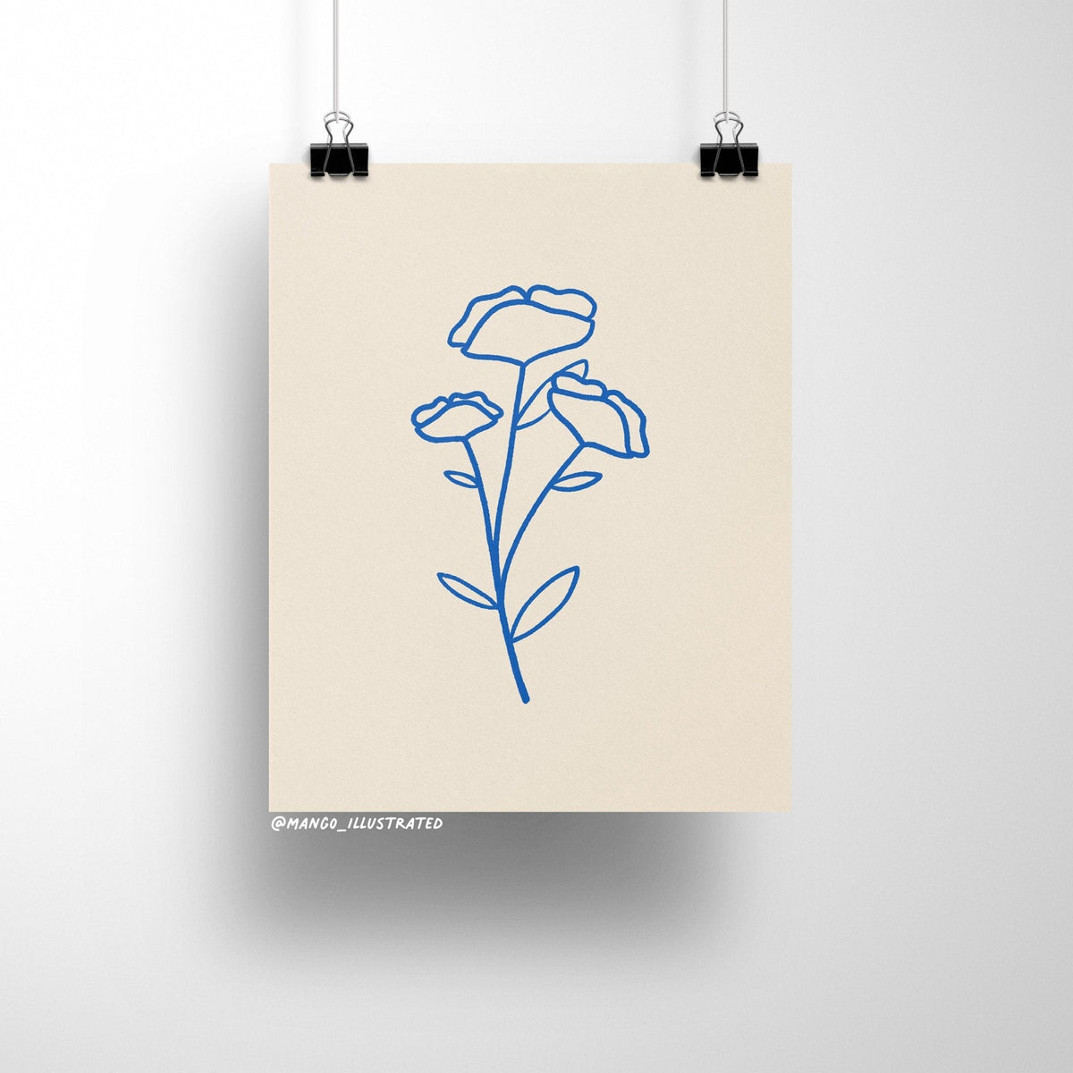 Poppies art print detail — single line poppy illustration on matte museum-quality art paper by indie artist MangoIllustrated