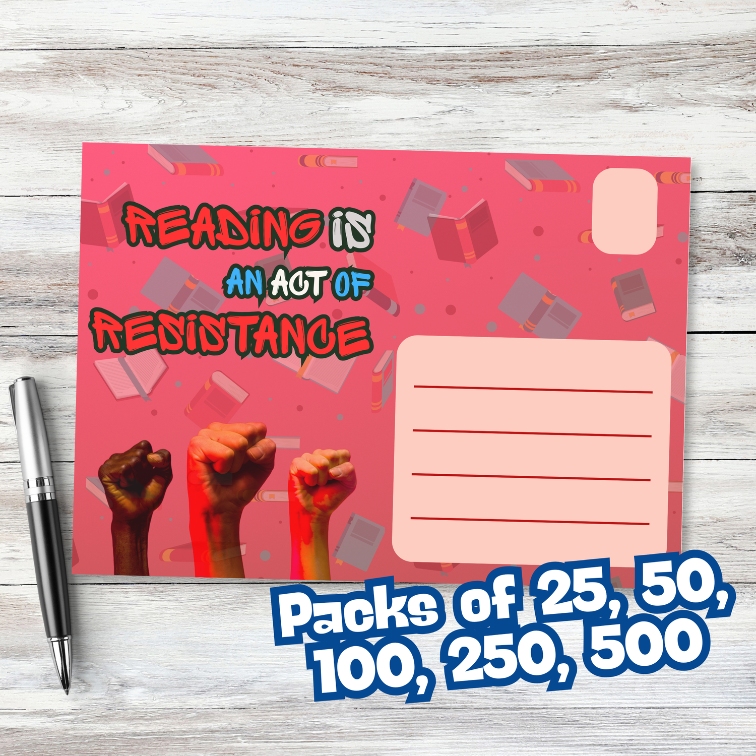 Postcards to Voters: Reading is Resistance Red Postcard, Anti-Book Ban GOTV Mailer