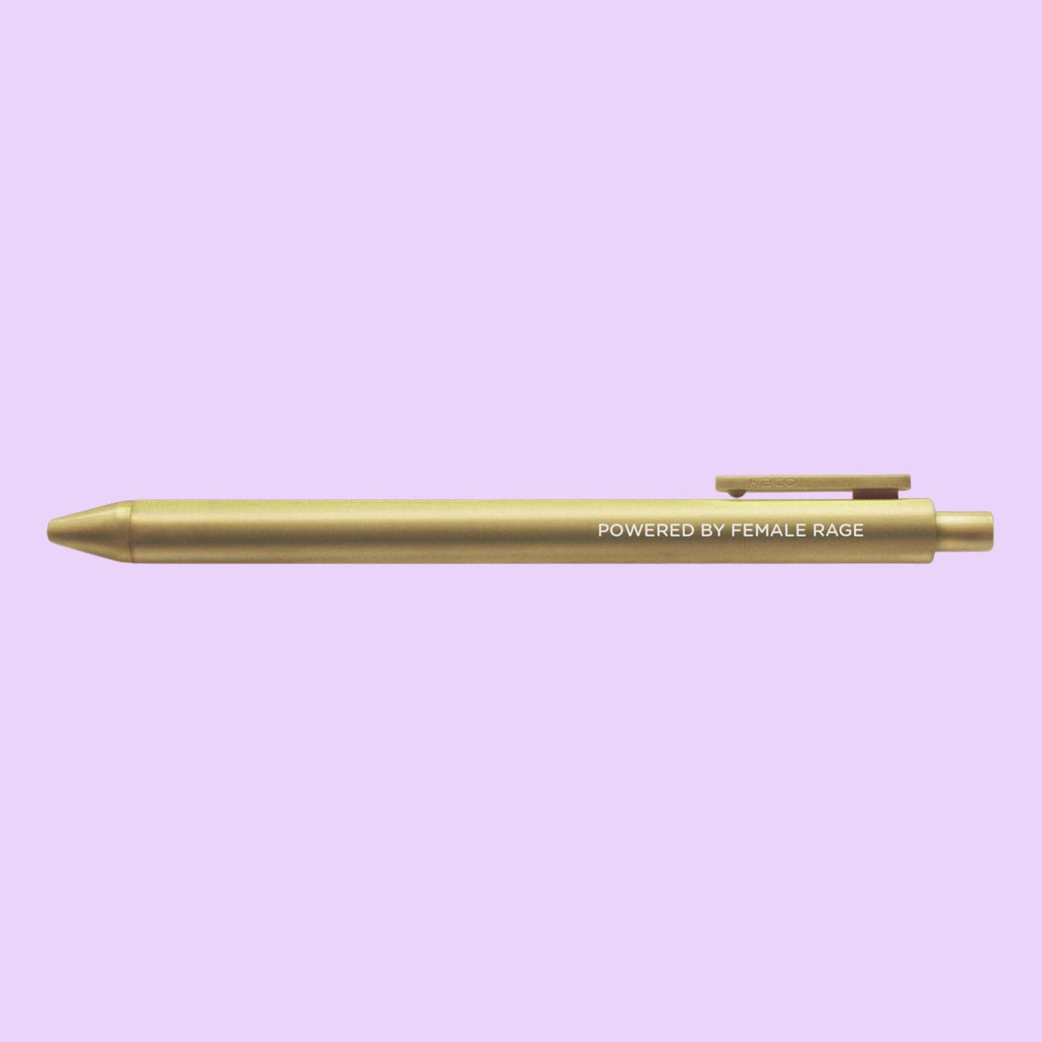 Powered by female rage pen — gold barrel feminist gel pen by MangoIllustrated
