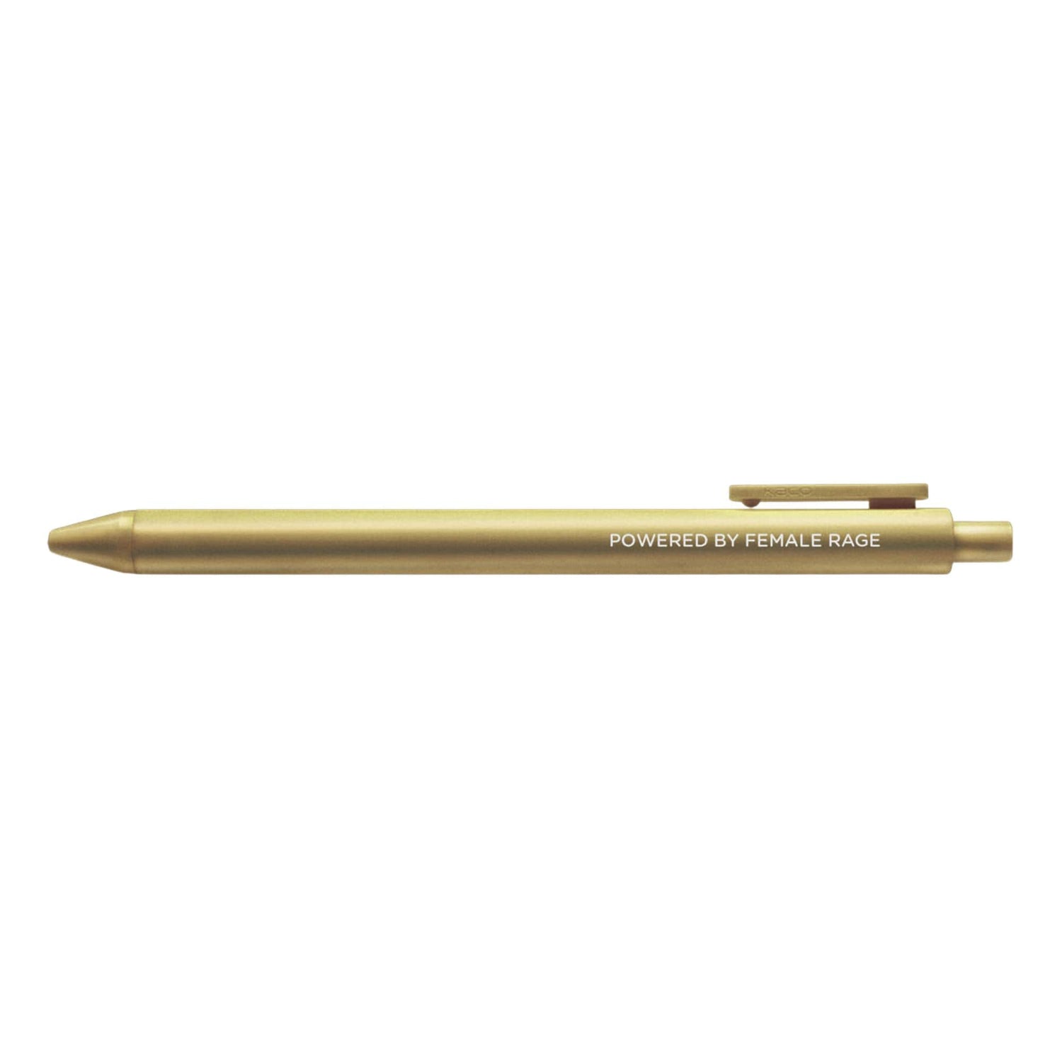 Powered by female rage pen detail — feminist desk pen by indie artist MangoIllustrated