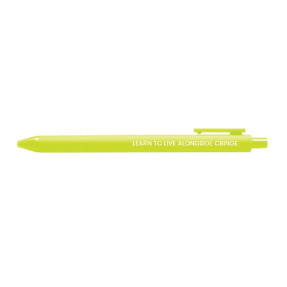 Citron pen with the inspirational quote “Learn to live alongside cringe” printed in white, inspired by Taylor&