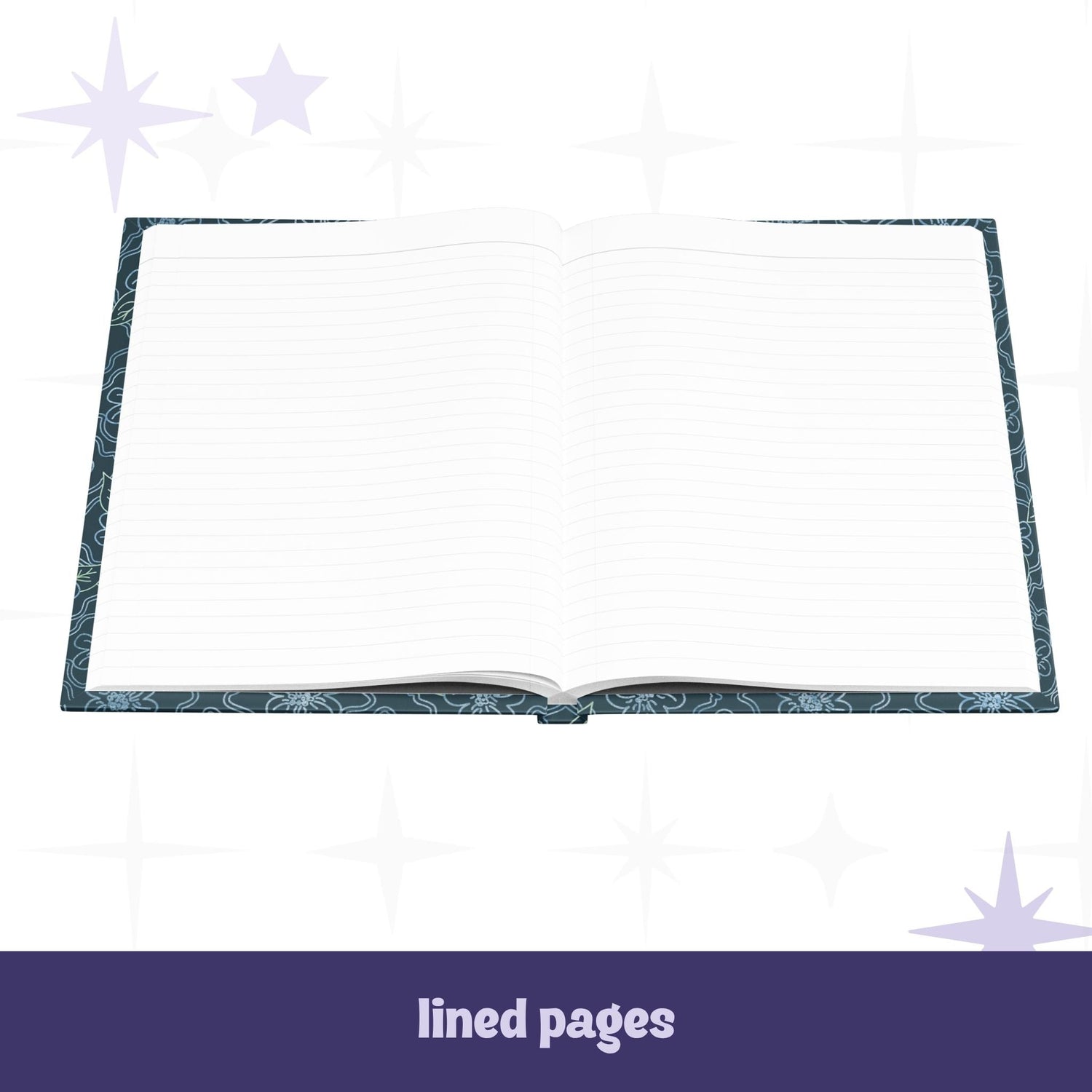 Profanity floral journal open to lined interior pages showing perforated white lined paper