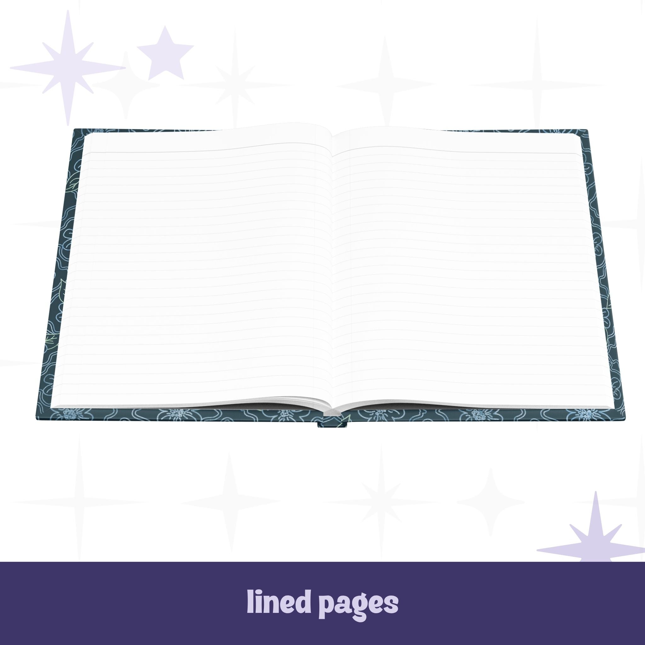 Profanity floral journal open to lined interior pages showing perforated white lined paper
