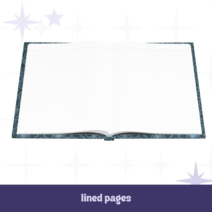 Profanity floral journal open to lined interior pages showing perforated white lined paper