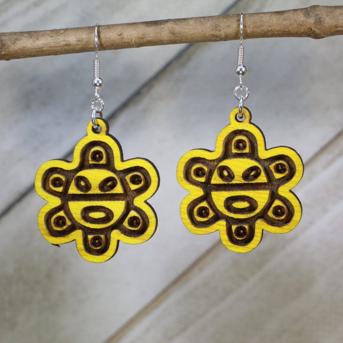 Puerto Rican Taino Sun Wooden Dangle Earrings - - Cate&