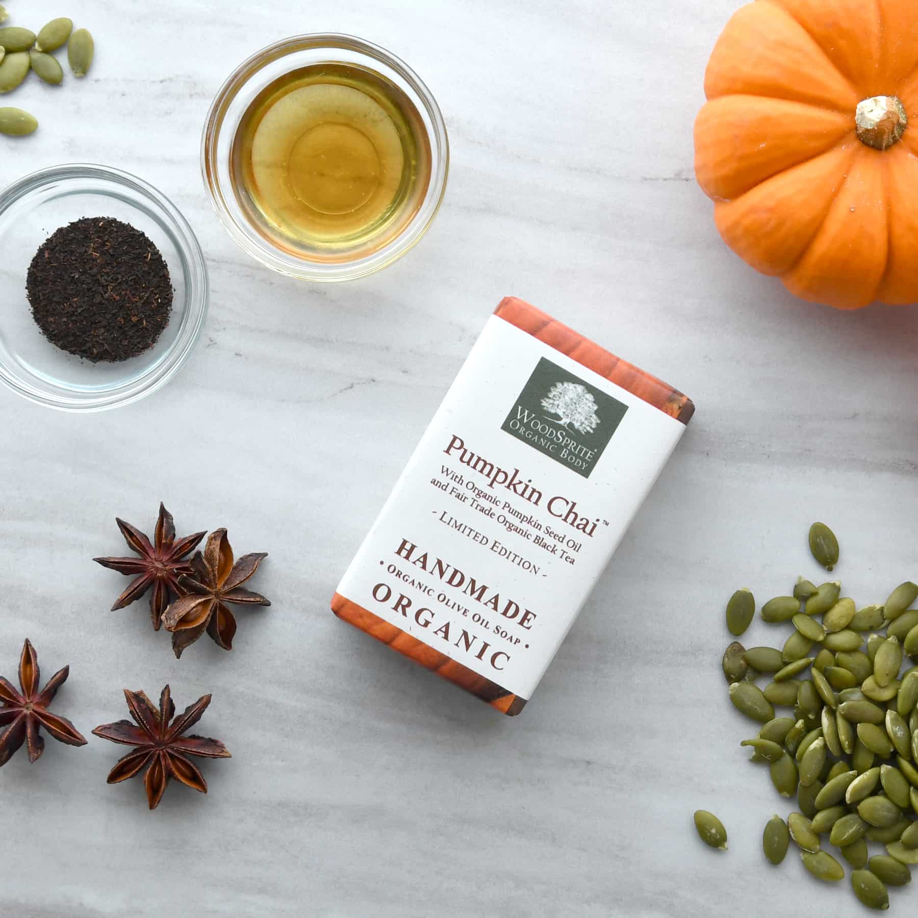 pumpkin chai organic soap and botanicals