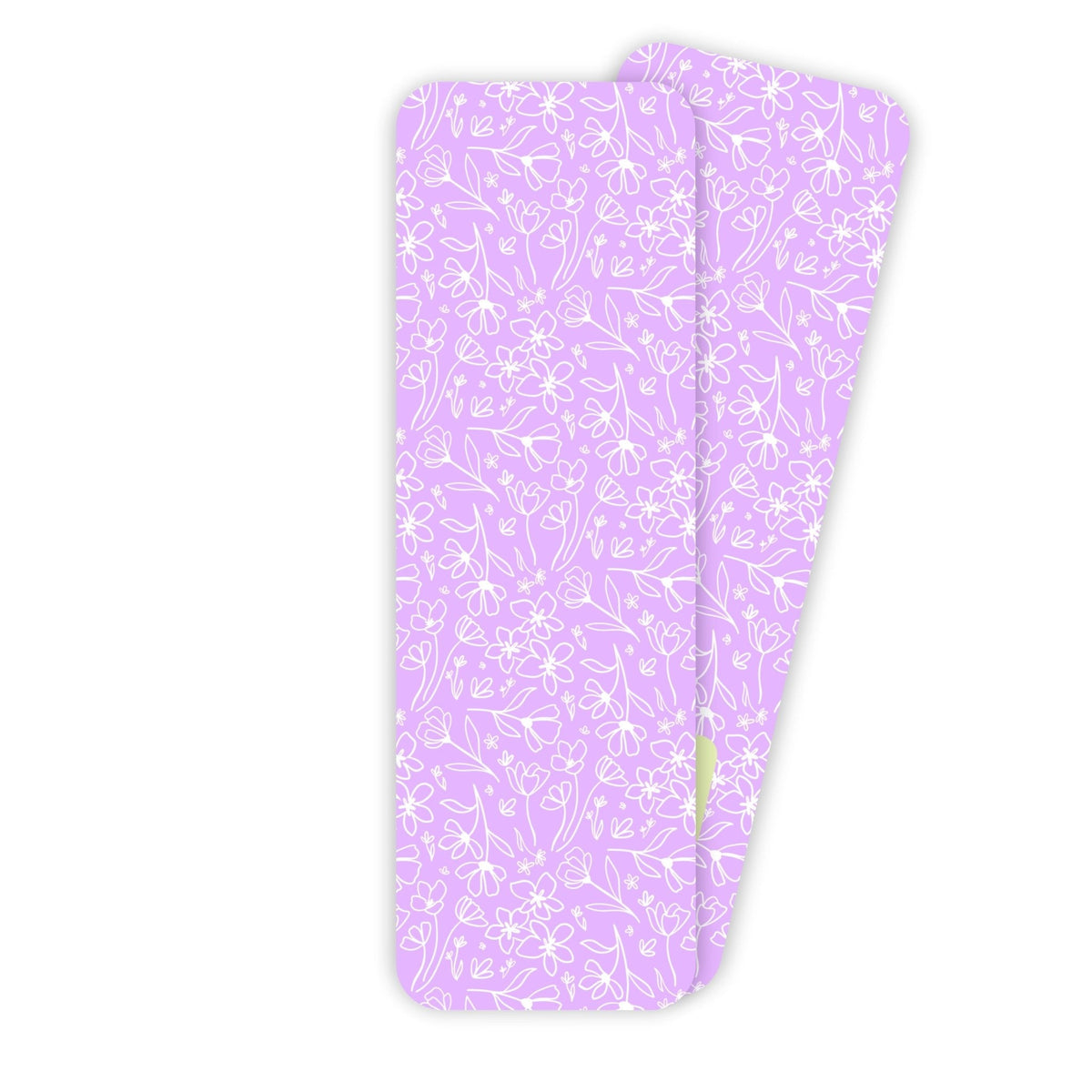 Purple Floral Line Art Bookmark — white floral line drawings on a soft lilac background, 2x6 in, by MangoIllustrated