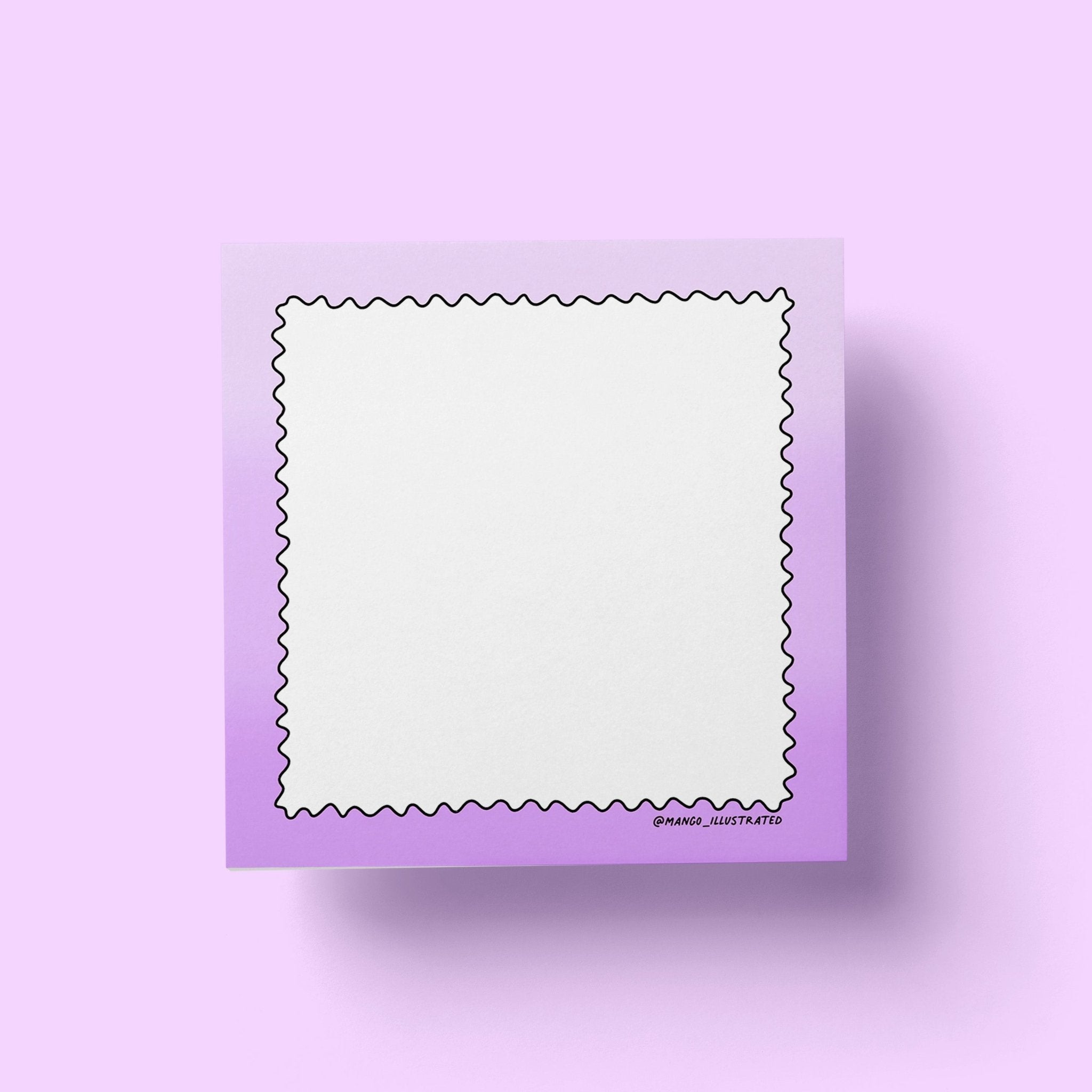 Purple Gradient Squiggle Sticky Notes detail — close up of the ombre purple squiggle frame by indie artist MangoIllustrated