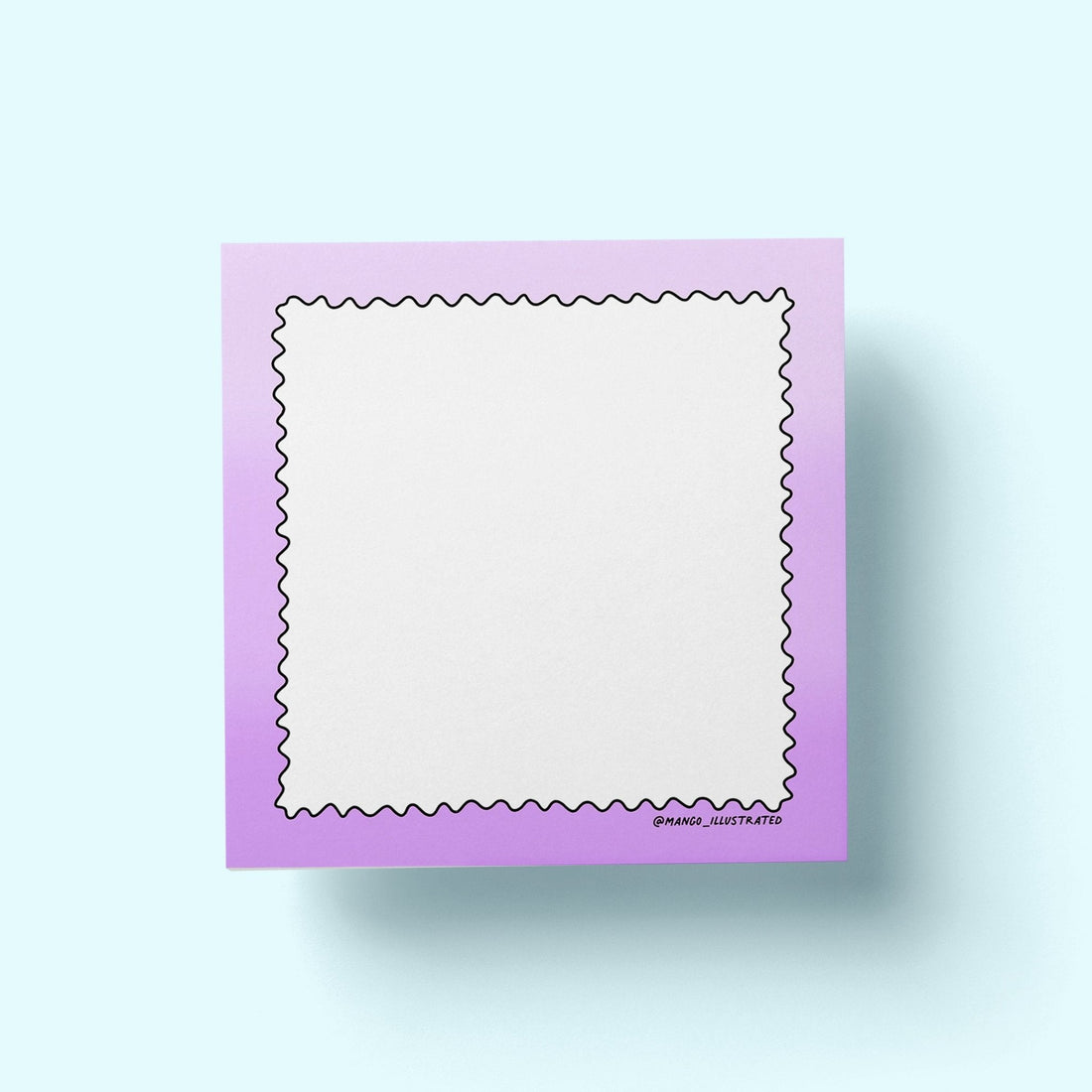 Purple Gradient Squiggle Sticky Notes flat lay — pastel aesthetic sticky note pad on a desk by indie artist MangoIllustrated