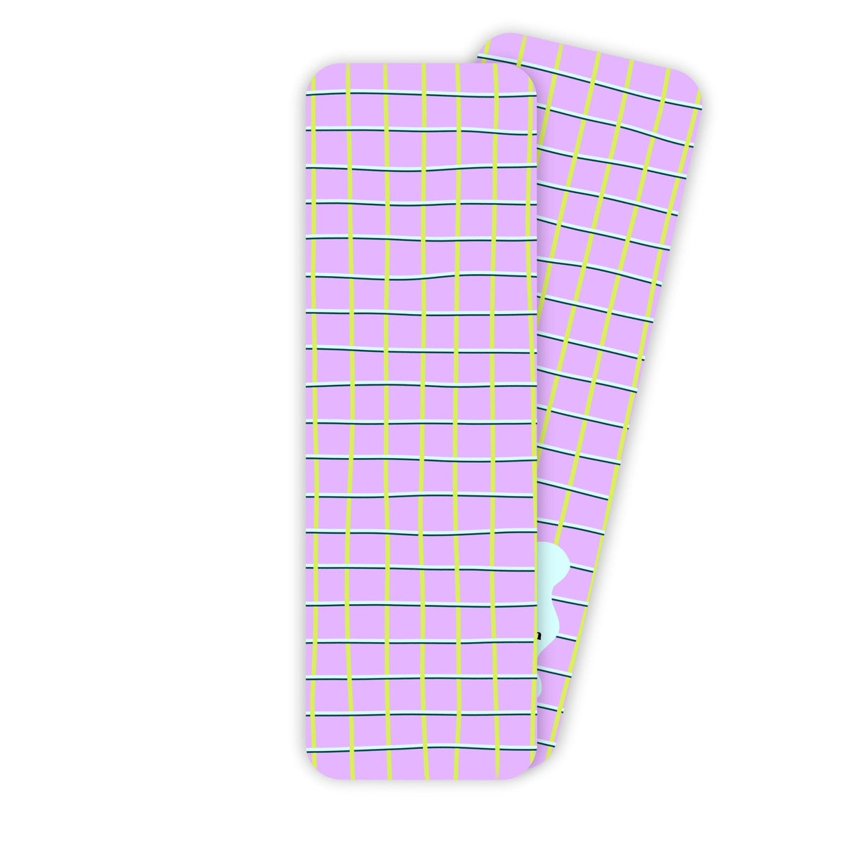 Purple Plaid Bookmark — soft lavender wavy plaid grid with green and teal accents, 2x6 in, by MangoIllustrated
