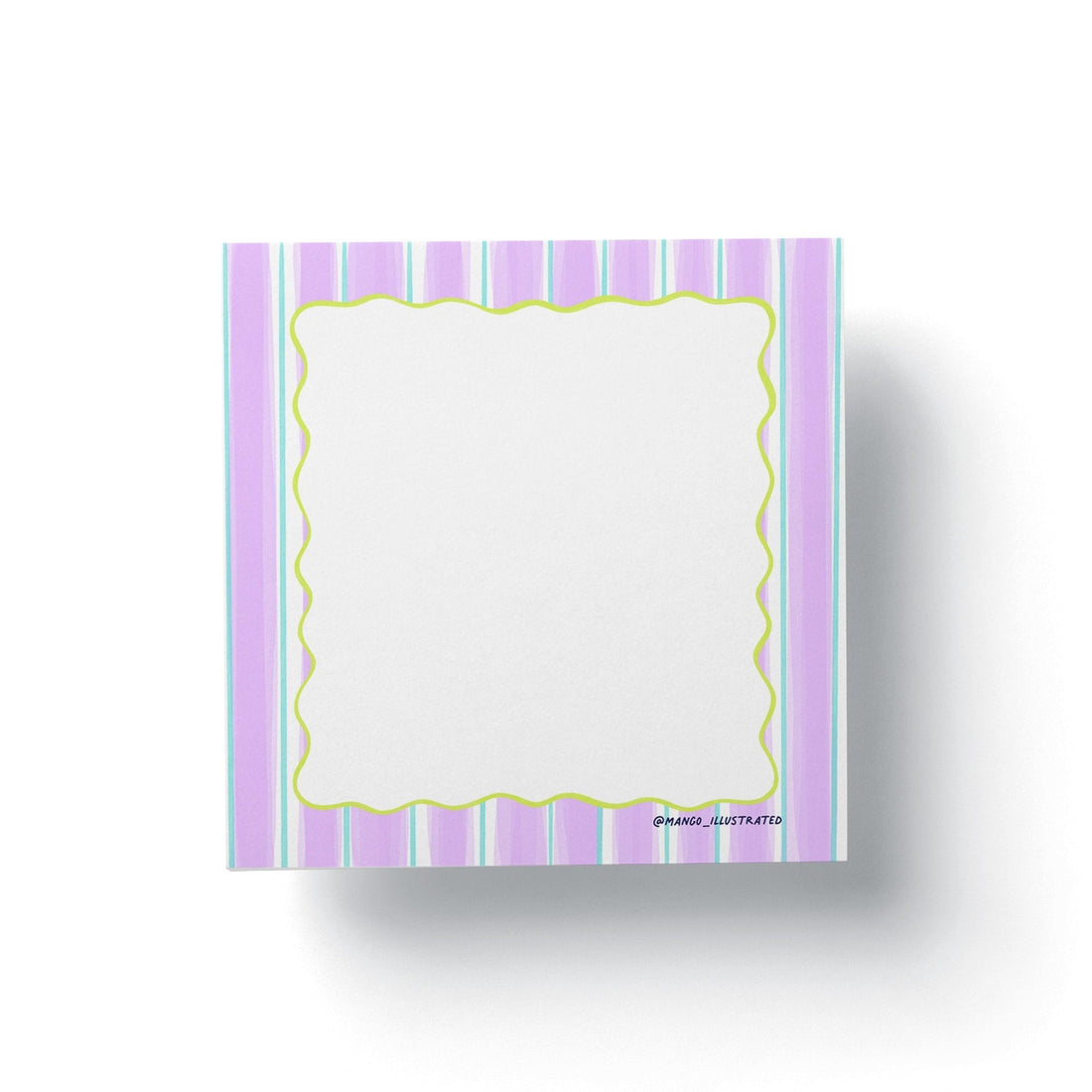 Purple Striped Squiggle Sticky Notes — pastel candy striped sticky pad with a lime squiggle border, 3 x 3 in, by MangoIllustrated