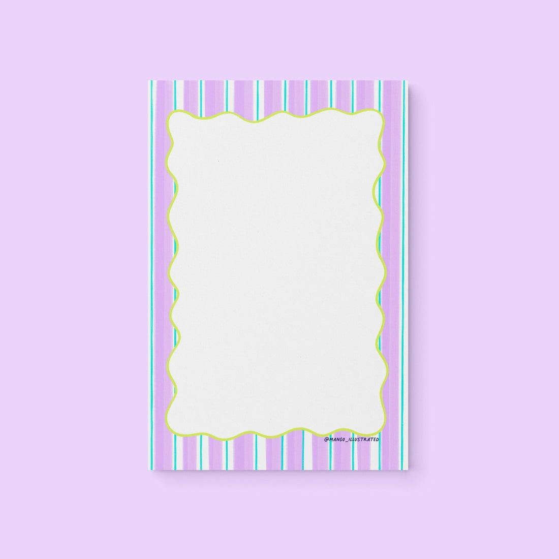 Purple Stripes Notepad flat lay — aesthetic pastel blank desk notepad by indie artist MangoIllustrated